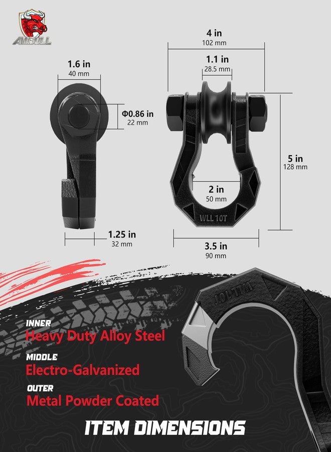 AMBULL D Ring Split Shackle with Block, 3/4" Split Shackles w/ Block Pulley, Heavy Duty Shackle for Towing Winch, Pulley for Off-Road Vehicle Recovery, Truck, ATV, UTV, BlackBlack - Image 3