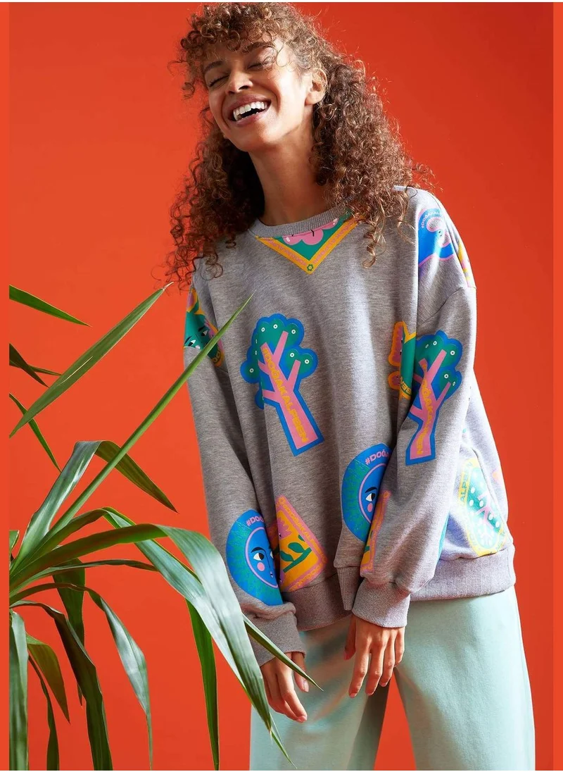 ديفاكتو Oversize Fit Nature Print Sweatshirt