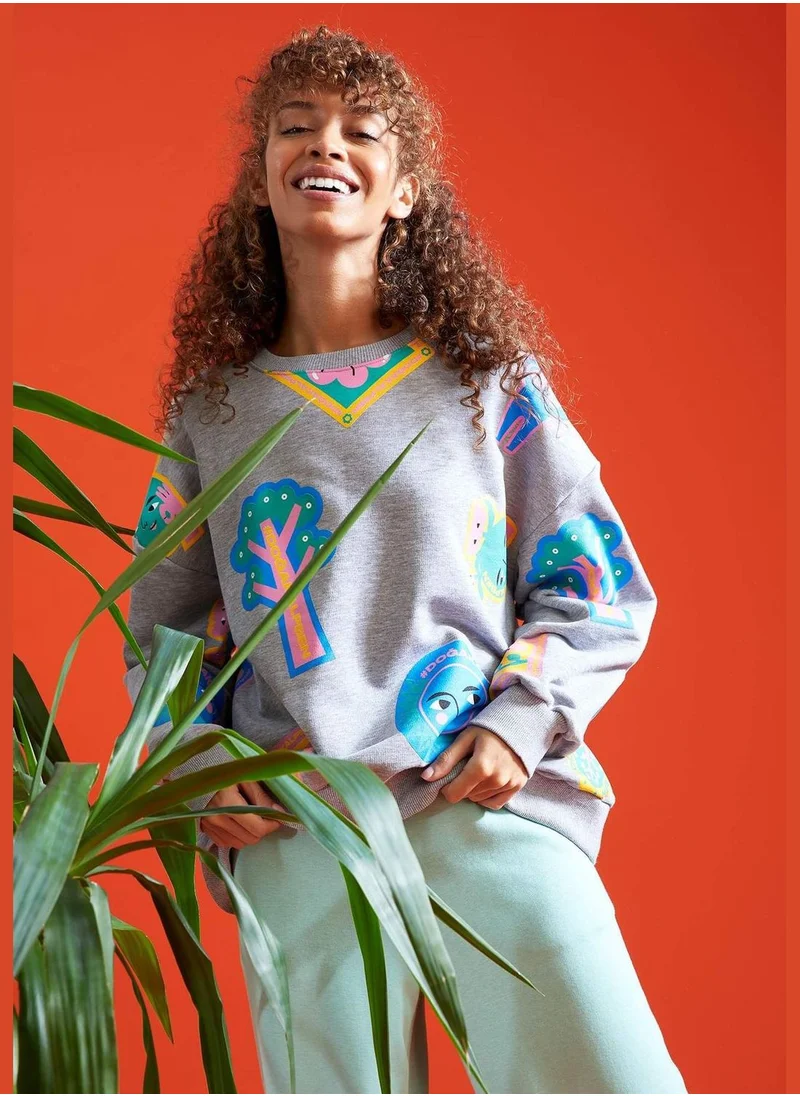 ديفاكتو Oversize Fit Nature Print Sweatshirt