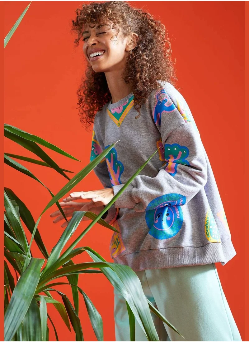 ديفاكتو Oversize Fit Nature Print Sweatshirt