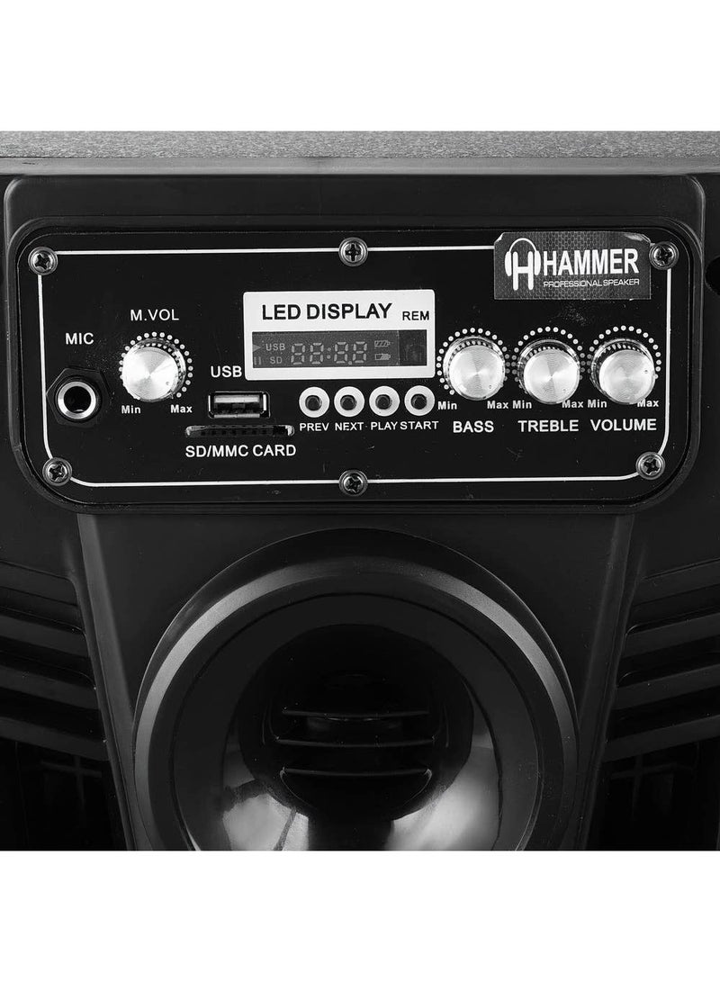 هامر سماعات صب ووفر هامر H-7800، قطعتان، 7 بوصة، بلوتوث، USB، راديو FM، بطاقة ذاكرة، ريموت كنترول، شاشة LED، أسود/أحمر داكن - Image 4