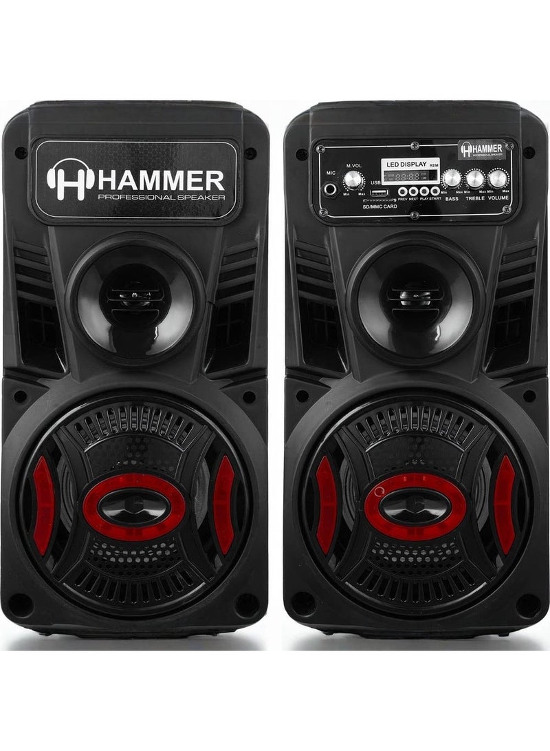 هامر سماعات صب ووفر هامر H-7800، قطعتان، 7 بوصة، بلوتوث، USB، راديو FM، بطاقة ذاكرة، ريموت كنترول، شاشة LED، أسود/أحمر داكن - Image 1