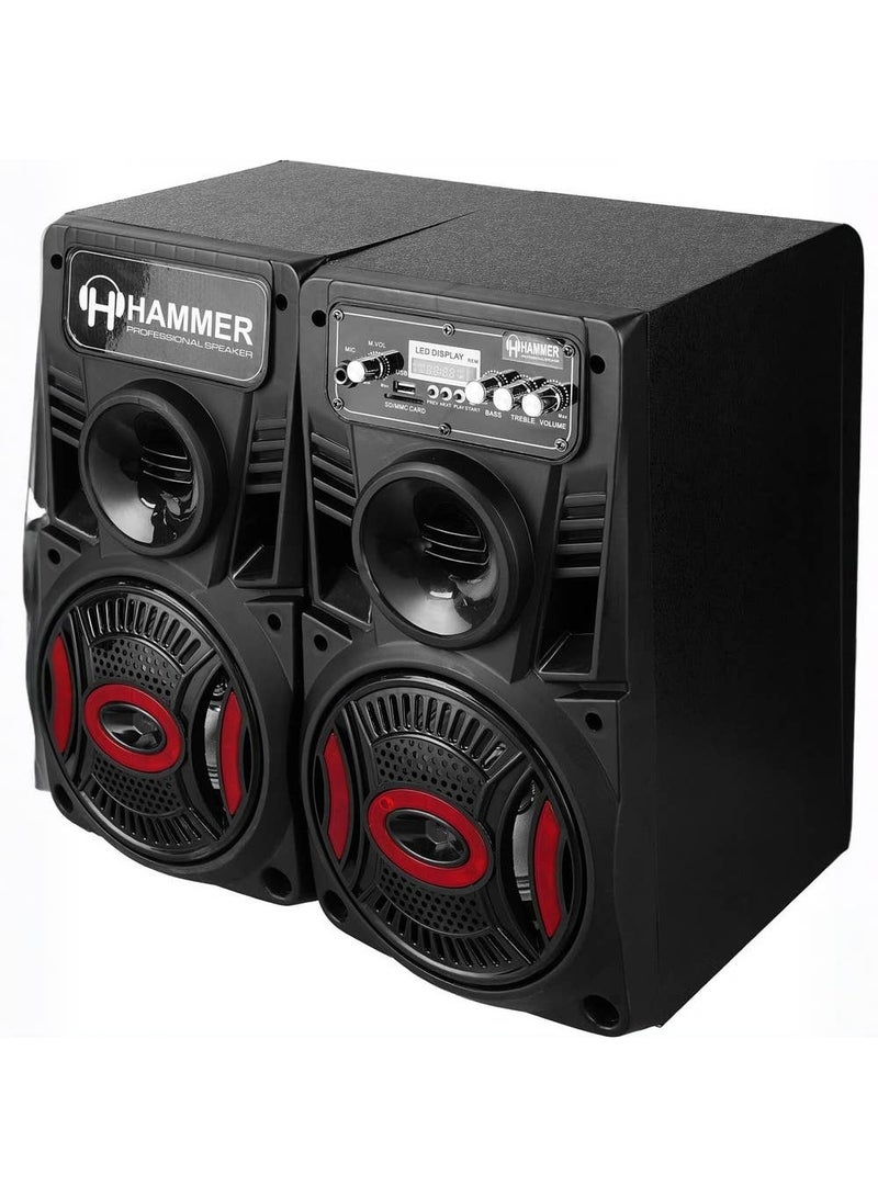 هامر سماعات صب ووفر هامر H-7800، قطعتان، 7 بوصة، بلوتوث، USB، راديو FM، بطاقة ذاكرة، ريموت كنترول، شاشة LED، أسود/أحمر داكن - Image 2