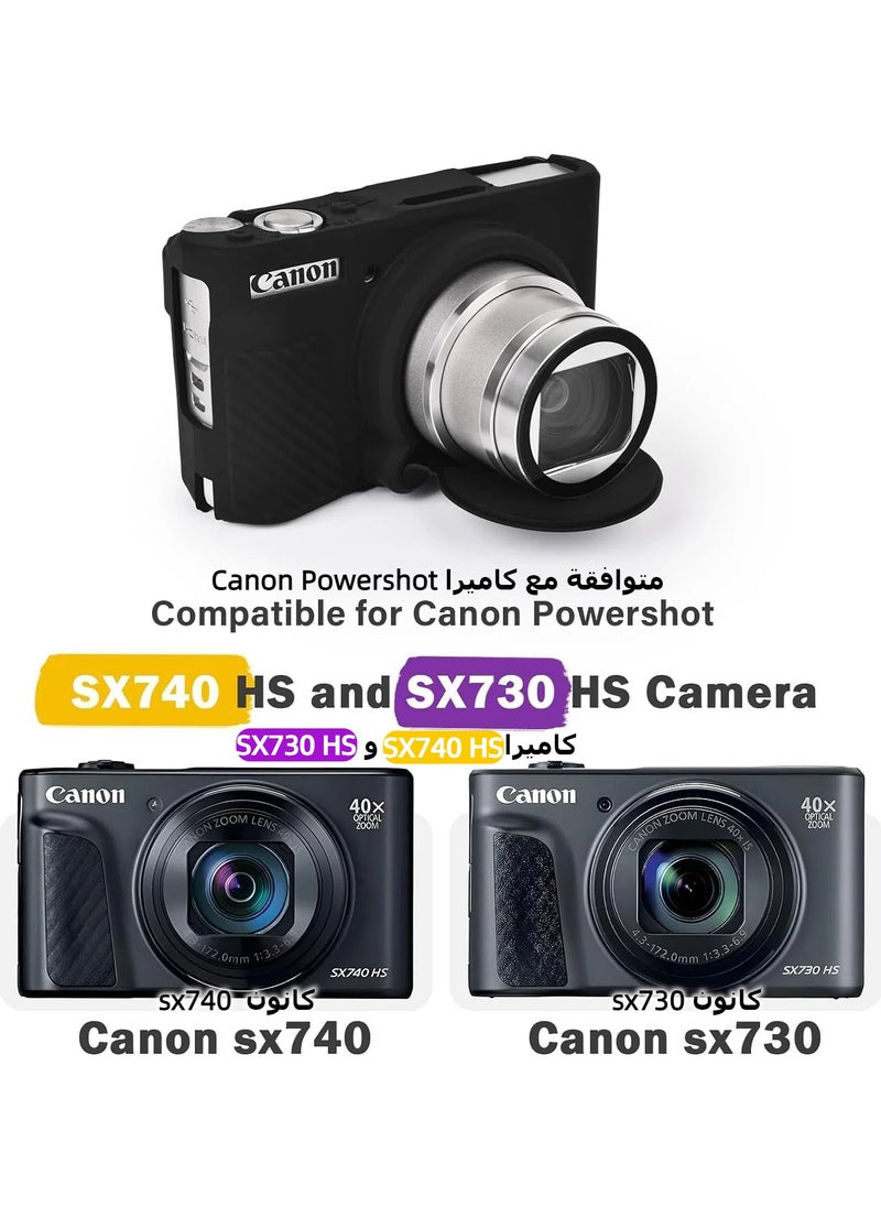 اكسيسن حافظة كاميرا SX730 SX740، حافظة سيليكون ناعمة لكاميرا كانون PowerShot SX740/SX730 HS (أسود)  - Image 2