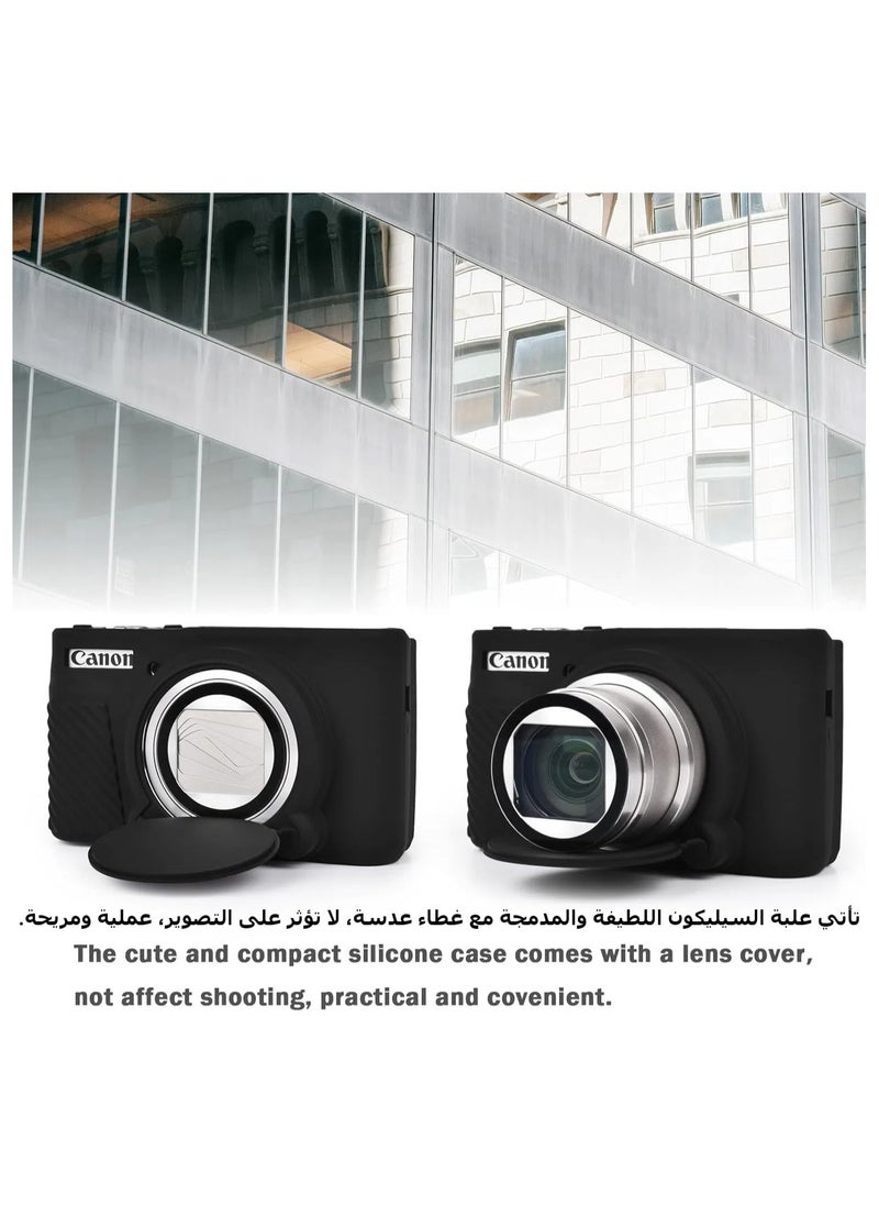 اكسيسن - حافظة كاميرا SX730 SX740، حافظة سيليكون ناعمة لكاميرا كانون PowerShot SX740/SX730 HS (أسود) - Image 1