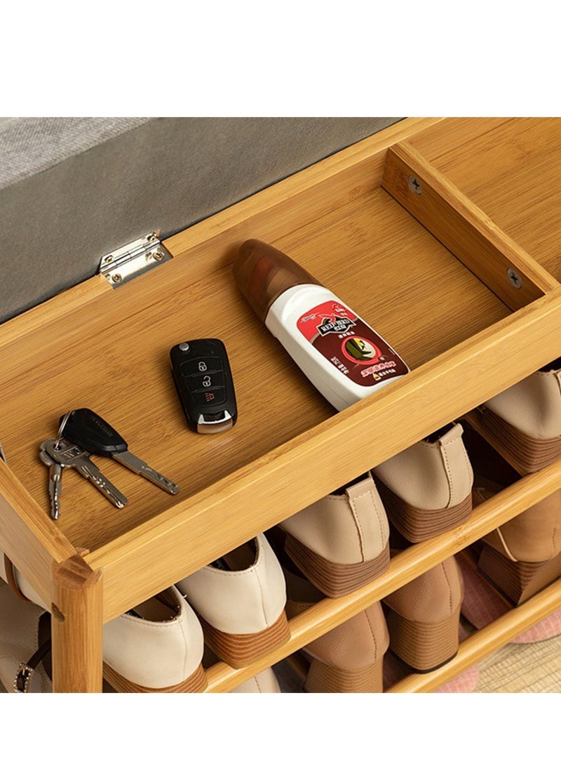 Arabest رف أحذية بني للمدخل، مقعد رف أحذية من الخيزران بطبقتين مع مقعد مبطن منجد، منظم أحذية صغير مع مساحة تخزين للمدخل الداخلي وغرفة النوم وغرفة المعيشة - Image 3