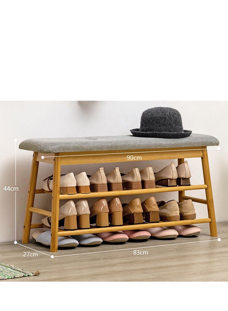 Arabest رف أحذية بني للمدخل، مقعد رف أحذية من الخيزران بطبقتين مع مقعد مبطن منجد، منظم أحذية صغير مع مساحة تخزين للمدخل الداخلي وغرفة النوم وغرفة المعيشة - Image 5