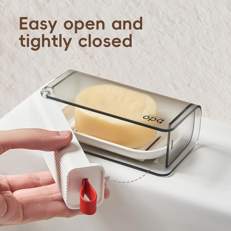 SHOTAY Compact Travel Soap Case, Leakproof Soap Box with Lid, Bar Soap Holder for Traveling, Portable Soap Box with Drainage Layer for Gym, School, Camping, Trip, Outdoor - Grey&White - 1pcs - Image 5