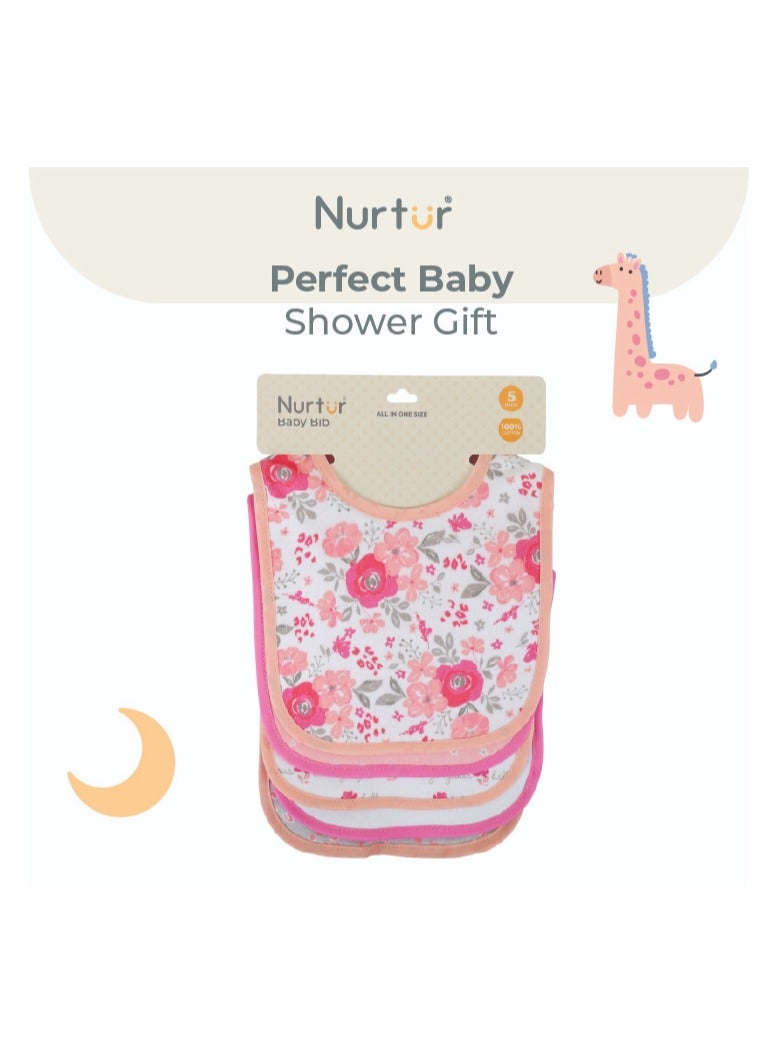 Nurtur 5 pack milk feeding bibs - Terry Cotton - Pink Multi/Girl - Image 4