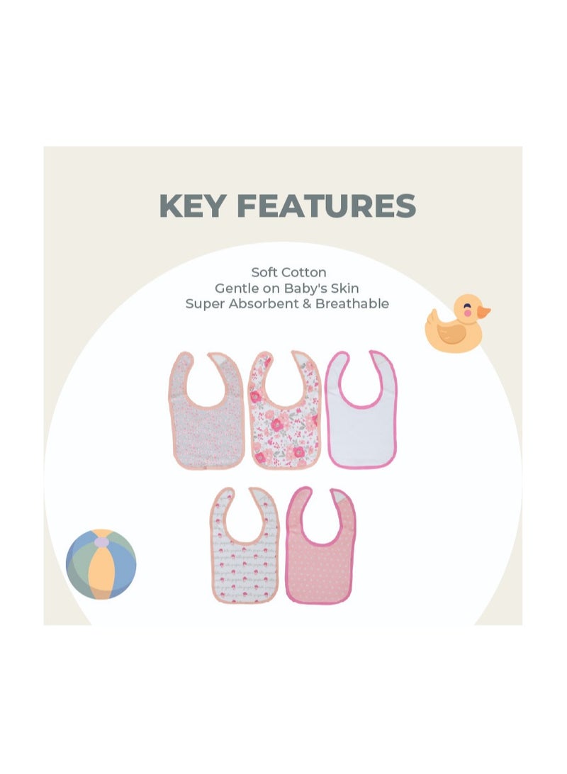 Nurtur 5 pack milk feeding bibs - Terry Cotton - Pink Multi/Girl - Image 2