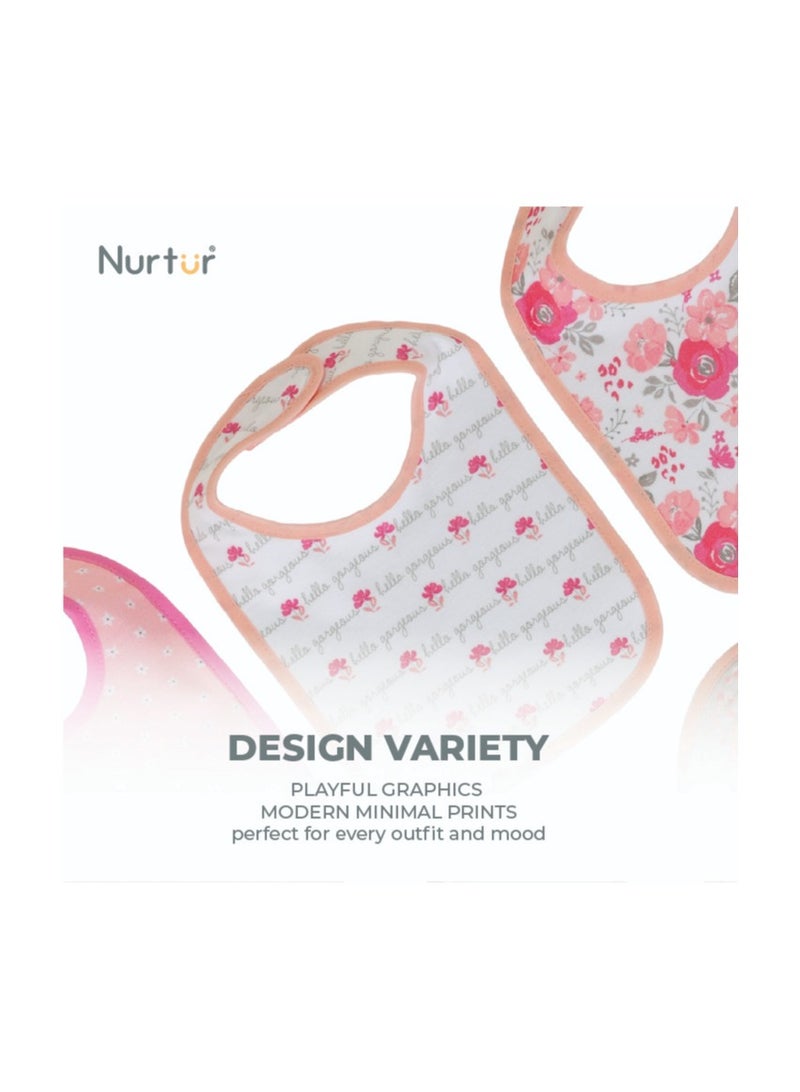 Nurtur 5 pack milk feeding bibs - Terry Cotton - Pink Multi/Girl - Image 3