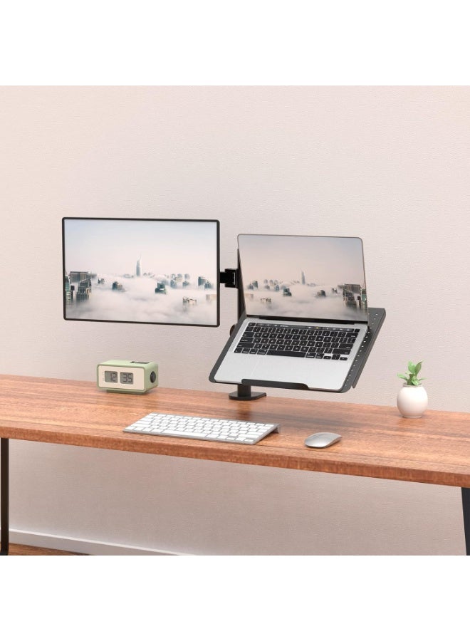 Single LCD Monitor Desk Mount with Adjustable Stand and Extra Laptop Tray – Supports Up to 27" Screen & 17" Laptop, 22 lbs Capacity - Image 5