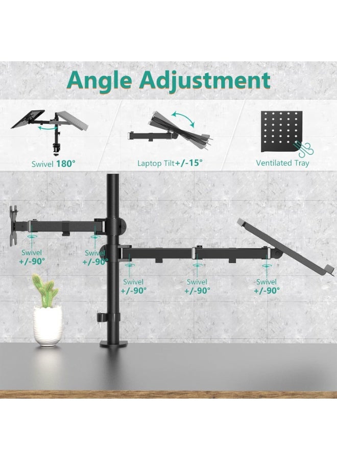 Single LCD Monitor Desk Mount with Adjustable Stand and Extra Laptop Tray – Supports Up to 27" Screen & 17" Laptop, 22 lbs Capacity - Image 4