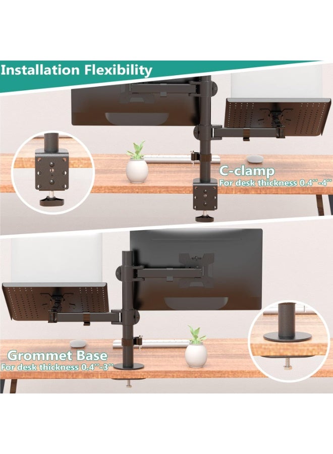Single LCD Monitor Desk Mount with Adjustable Stand and Extra Laptop Tray – Supports Up to 27" Screen & 17" Laptop, 22 lbs Capacity - Image 2