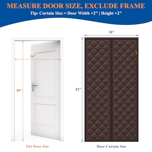 MAGZO Magnetic Thermal Insulated Door Curtain, 36" x 80", Upgraded Oxford Filled with Thicken Cotton, Weatherproof Insulation Cover Blanket for Winter/Sliding Glass/Patio Doors, Keep Cold Out, Brown - Image 2