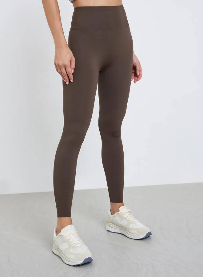 Styli Active Broad Waistband Raw Edge Leggings