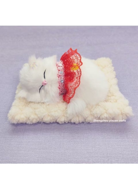 Bamboo Charcoal Cloth Pad Simulation Cat Can Call Cat Car Decoration Ornaments Simulation Animal Toy Cat Flower Basket Cat-Color:Beige Bamboo Charcoal Cloth Pad + Red Skirt Cat Party-Size:18*14