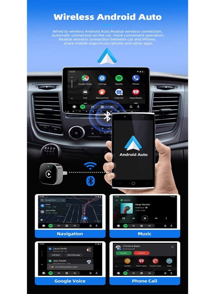 كابتن تيك محول لاسلكي 2 في 1 CarPlay وAndroid Auto، دونجل CarPlay سهل التوصيل والتشغيل يحول السلكي إلى لاسلكي، اتصال تلقائي سريع، بدون تأخير، تصميم مضغوط لأجهزة iPhone وAndroid مع منفذ USB/USB-C (أسود) - Image 3