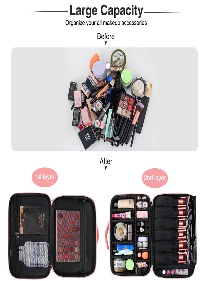 Relavel Makeup Bag Travel Makeup Train Case 13.8 inches Large Cosmetic Case Professional Portable Makeup Brush Holder Organizer and Storage with Adjustable Dividers and Shoulder Strap (Pink) - Image 2