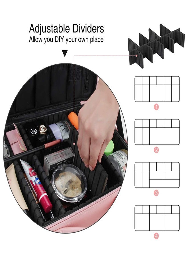 Relavel Makeup Bag Travel Makeup Train Case 13.8 inches Large Cosmetic Case Professional Portable Makeup Brush Holder Organizer and Storage with Adjustable Dividers and Shoulder Strap (Pink) - Image 3