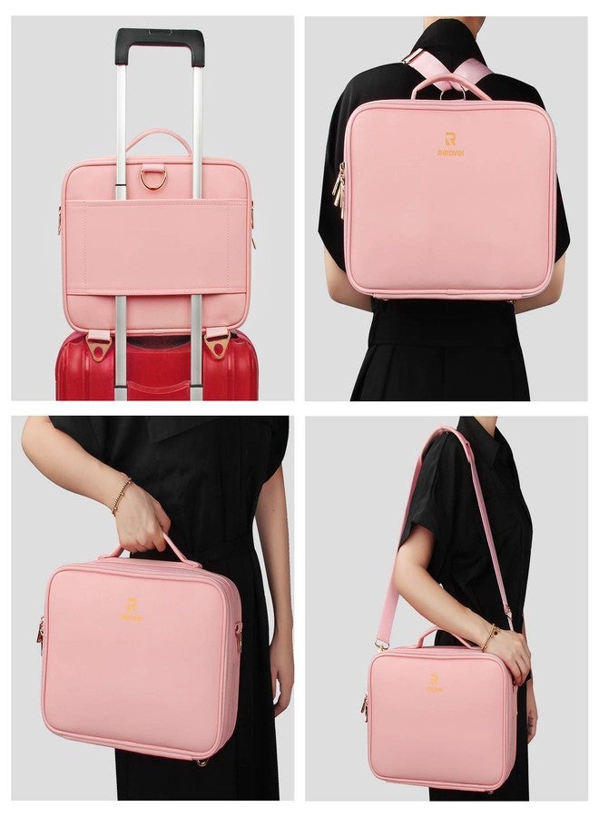 Relavel Makeup Bag Travel Makeup Train Case 13.8 inches Large Cosmetic Case Professional Portable Makeup Brush Holder Organizer and Storage with Adjustable Dividers and Shoulder Strap (Pink) - Image 5