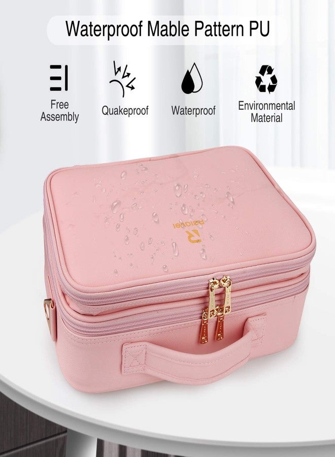 Relavel Makeup Bag Travel Makeup Train Case 13.8 inches Large Cosmetic Case Professional Portable Makeup Brush Holder Organizer and Storage with Adjustable Dividers and Shoulder Strap (Pink) - Image 4