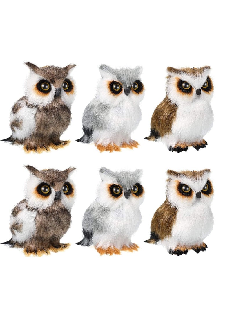Raxoom Mini Owl Plush Toys, 6pcs 3.2 Inch Soft Stuffed Animal Owl Dolls, Hanging Ornaments for Tree, Woodland Gray White, Durable Plush Toy for DIY Keychain, Birthday, Xmas Decorations, Party Favor - Image 1