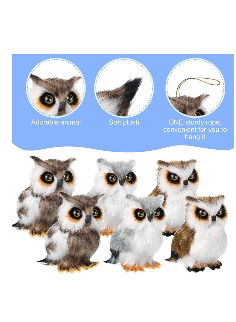 Raxoom Mini Owl Plush Toys, 6pcs 3.2 Inch Soft Stuffed Animal Owl Dolls, Hanging Ornaments for Tree, Woodland Gray White, Durable Plush Toy for DIY Keychain, Birthday, Xmas Decorations, Party Favor - Image 4