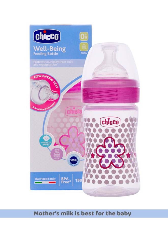 Chicco زجاجة تغذية الرفاهية (150 مل، بطيء) 0م+ تدفق متوسط (وردي) - Image 2