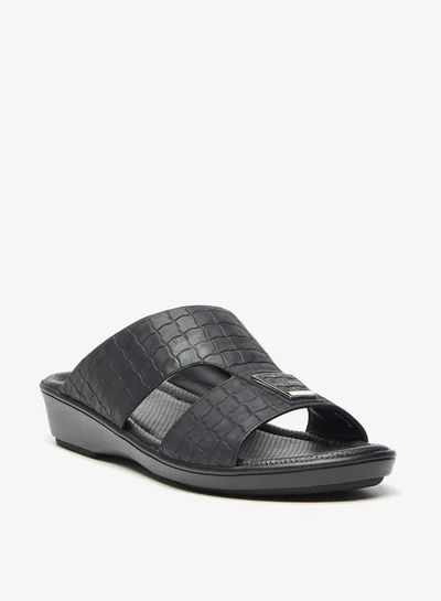 ال بي ال من شو اكسبرس Mens Textured Slip-On Arabic Sandals With Metal Accent