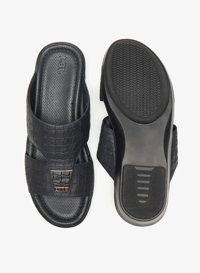 ال بي ال من شو اكسبرس Mens Textured Slip-On Arabic Sandals With Metal Accent