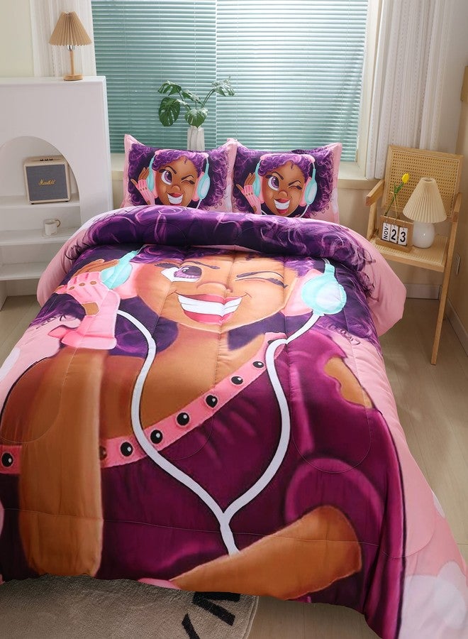 Suncloris African American Black Girl Comforter Set for Kids and Adults, Girls Love Music Purple Hair Themed Bedding Comforter with 2 Afro Hair Magic Girls Pillowcases - - Image 5