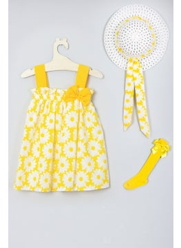 Ada Bebek Çocuk Ada Baby Child Hat Floral Patterned Dress Knee-Length Bow Socks Set 010 
