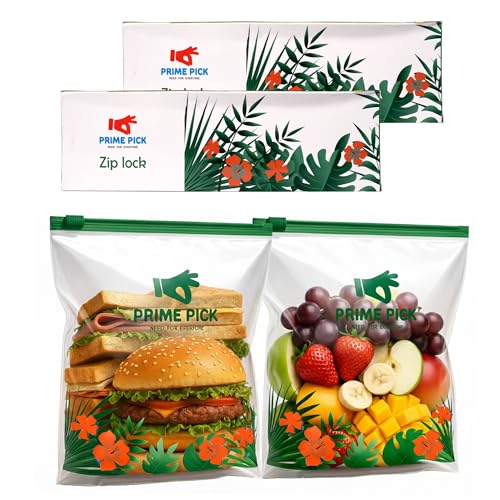 Prime Pick Fresh Lock Zip Storage Bags Reusable Food Storage Zip Lock Bags 120 Micron Leak Proof Double Zipper BPA Free Food Grade Freezer Microwave Safe Green Large Pack of 40 - Image 1