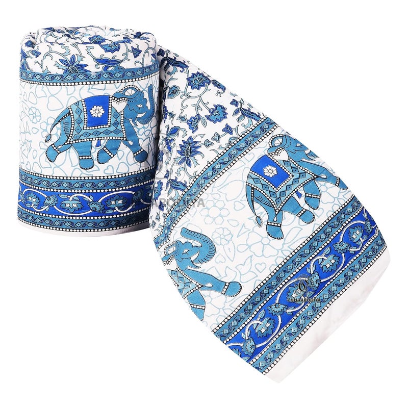 LILFLY Jaipuri Rajasthani Traditional Pure Cotton Single Bed Soft Jaipuri ACWinter QuiltRazai 55 X 85 inch Stitch Including Set of 1 Reversible Lightweight ELEPHANT1BLUE - Image 1