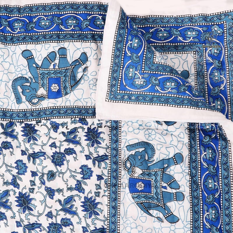 LILFLY Jaipuri Rajasthani Traditional Pure Cotton Single Bed Soft Jaipuri ACWinter QuiltRazai 55 X 85 inch Stitch Including Set of 1 Reversible Lightweight ELEPHANT1BLUE - Image 4