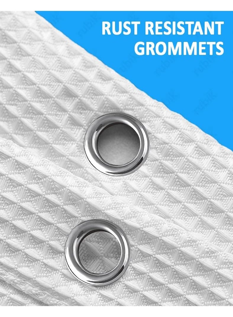 Rubik ستارة حمام فاخرة من نسيج سميك أبيض بتصميم منسوج بسكويت الوفل بجودة فندقية 5 نجوم مقاومة للماء ومقاومة للعفن ولا رائحة وقابلة للغسل مع 12 خطافًا بلاستيكيًا للحمام (180 × 180 سم) - Image 4