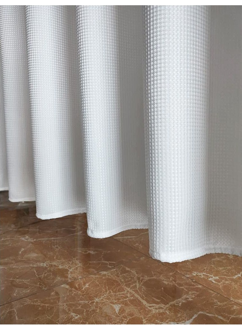 Rubik ستارة حمام فاخرة من نسيج سميك أبيض بتصميم منسوج بسكويت الوفل بجودة فندقية 5 نجوم مقاومة للماء ومقاومة للعفن ولا رائحة وقابلة للغسل مع 12 خطافًا بلاستيكيًا للحمام (180 × 180 سم) - Image 3