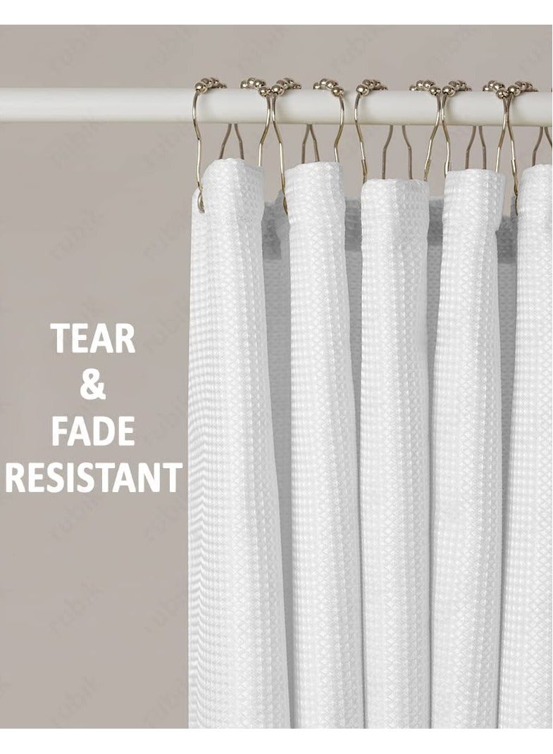 Rubik ستارة حمام فاخرة من نسيج سميك أبيض بتصميم منسوج بسكويت الوفل بجودة فندقية 5 نجوم مقاومة للماء ومقاومة للعفن ولا رائحة وقابلة للغسل مع 12 خطافًا بلاستيكيًا للحمام (180 × 180 سم) - Image 5