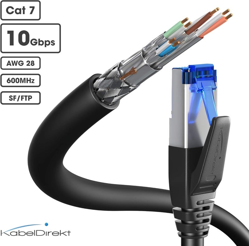 KabelDirekt – Cat 7 Network Cable – 4.5m – 10 Gigabit LAN Cord & Ethernet Cable – Available in 0.25-30m (suitable for high-speed networks, PC, gaming, switch, router and modem, RJ45 – black) - Image 2