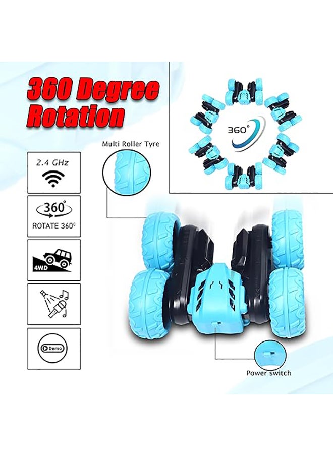 FUNFY Racing Stunt RC Toy Car | Blue | With 360 Degree Standing and Flat Rotation, Flip, Double Side Drive, Anti-Slip Vacuum Tires for Shock Proof and Rechargeable Battery for Kids, Adults and Gifting  - Image 3