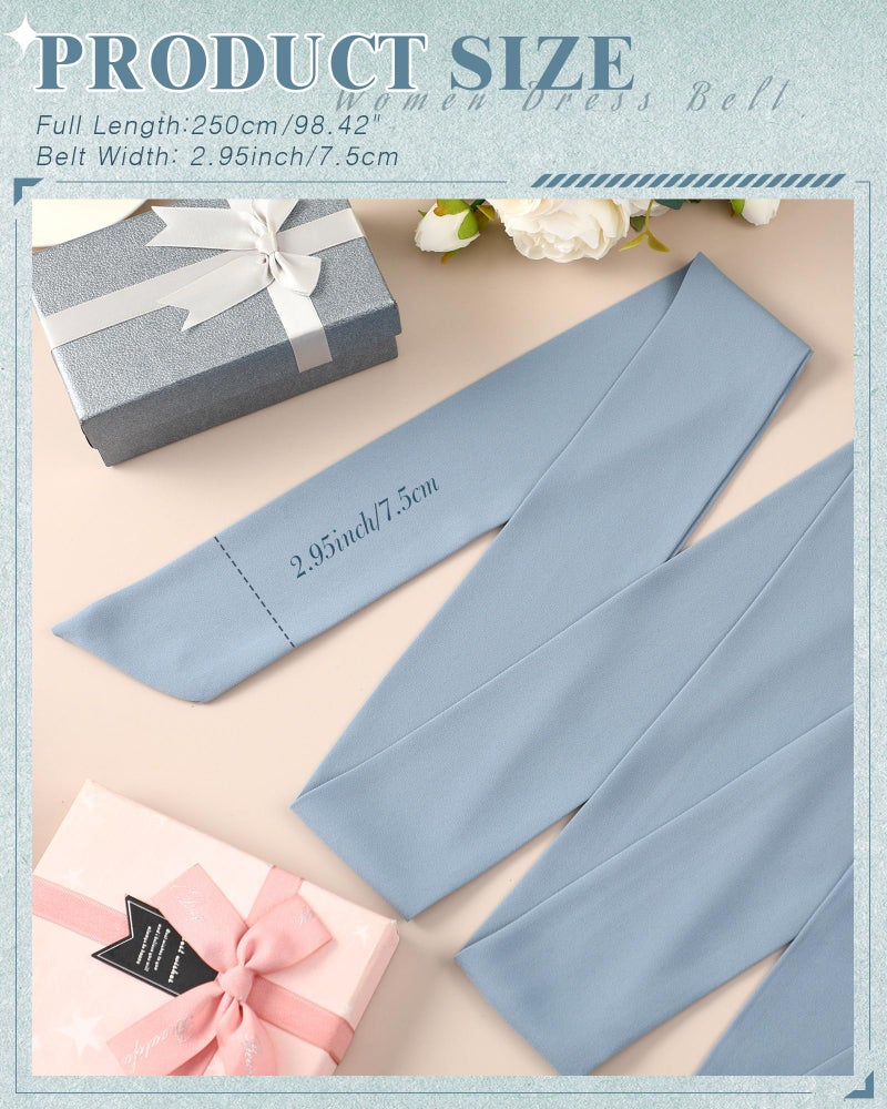 Glitopper Women Chiffon Sash Belt Dress Sash Waist Bridal Wedding Belt 50s Accessories 3'' Wide(Dusty Blue,Classic Style) - Image 2