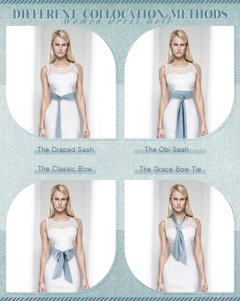 Glitopper Women Chiffon Sash Belt Dress Sash Waist Bridal Wedding Belt 50s Accessories 3'' Wide(Dusty Blue,Classic Style) - Image 5