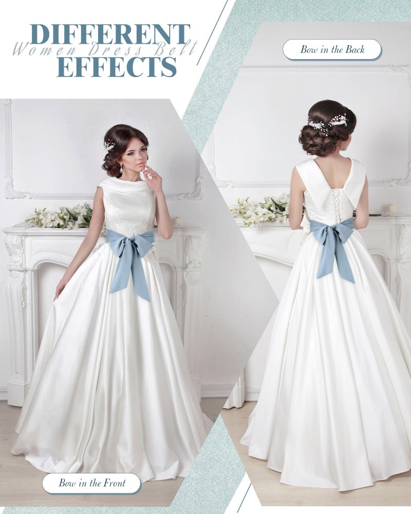 Glitopper Women Chiffon Sash Belt Dress Sash Waist Bridal Wedding Belt 50s Accessories 3'' Wide(Dusty Blue,Classic Style) - Image 4