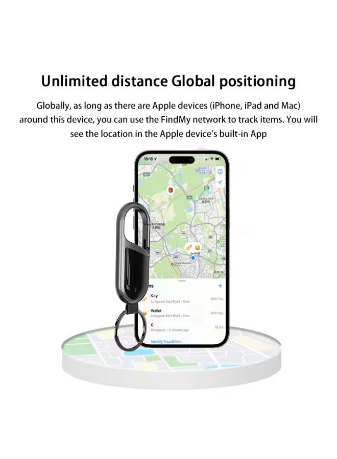 caijin Mini Bluetooth GPS tracker, anti-loss GPS tracker, smart carabiner keychain with "Find My" function, connects to car keychains, can locate keys, pet dogs, children's keys, bags, wallets, car trackers, keychains compatible with Apple iOS system - Image 5