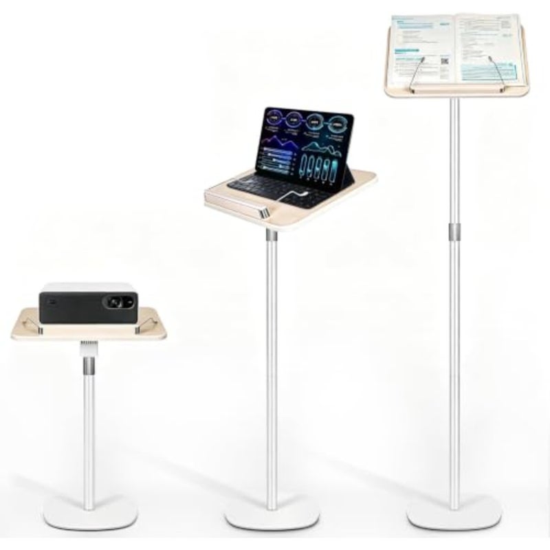Quran Stand Holder, Adjustable Book Stand Holder, Adjustable Height Angle Book Stand with Page Clip, Sturdy Podium Stand for Reading, Bible, Laptop, or Projector White, 50-130CM - Image 1