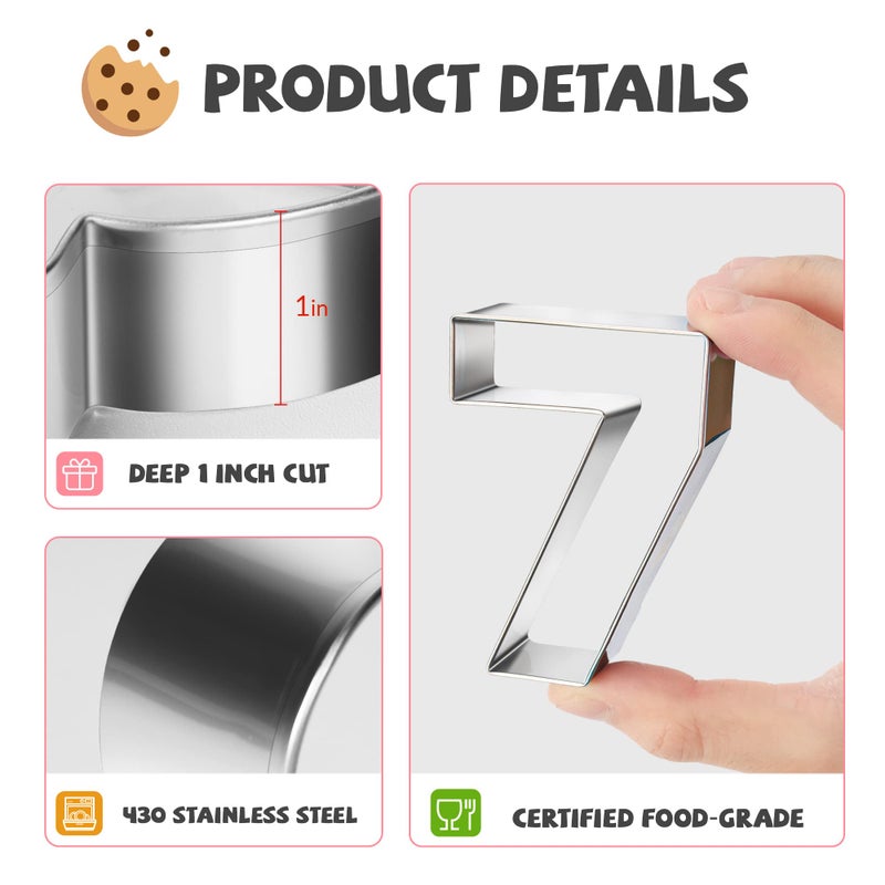 FUSOTO 9PCS Number Cookie Cutters Set, Birthday Numbers 0-8(6 Reverses to 9), Stainless Steel Cookie Cutters for Baking, Number Shaped Baking Tool for Homemaking Biscuits, Cookie, Dough - Image 5