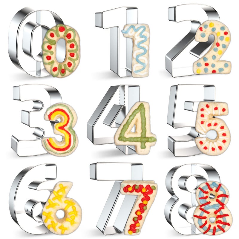 FUSOTO 9PCS Number Cookie Cutters Set, Birthday Numbers 0-8(6 Reverses to 9), Stainless Steel Cookie Cutters for Baking, Number Shaped Baking Tool for Homemaking Biscuits, Cookie, Dough - Image 1