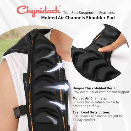 Chyaidach Tool Belt Suspenders for Men Extreme Comfort Molded Air Channel Padded Suspenders for Tool Belt Tool Bag Suspenders for Construction Worker Electrician Framer Carpenter Roofer - Image 3