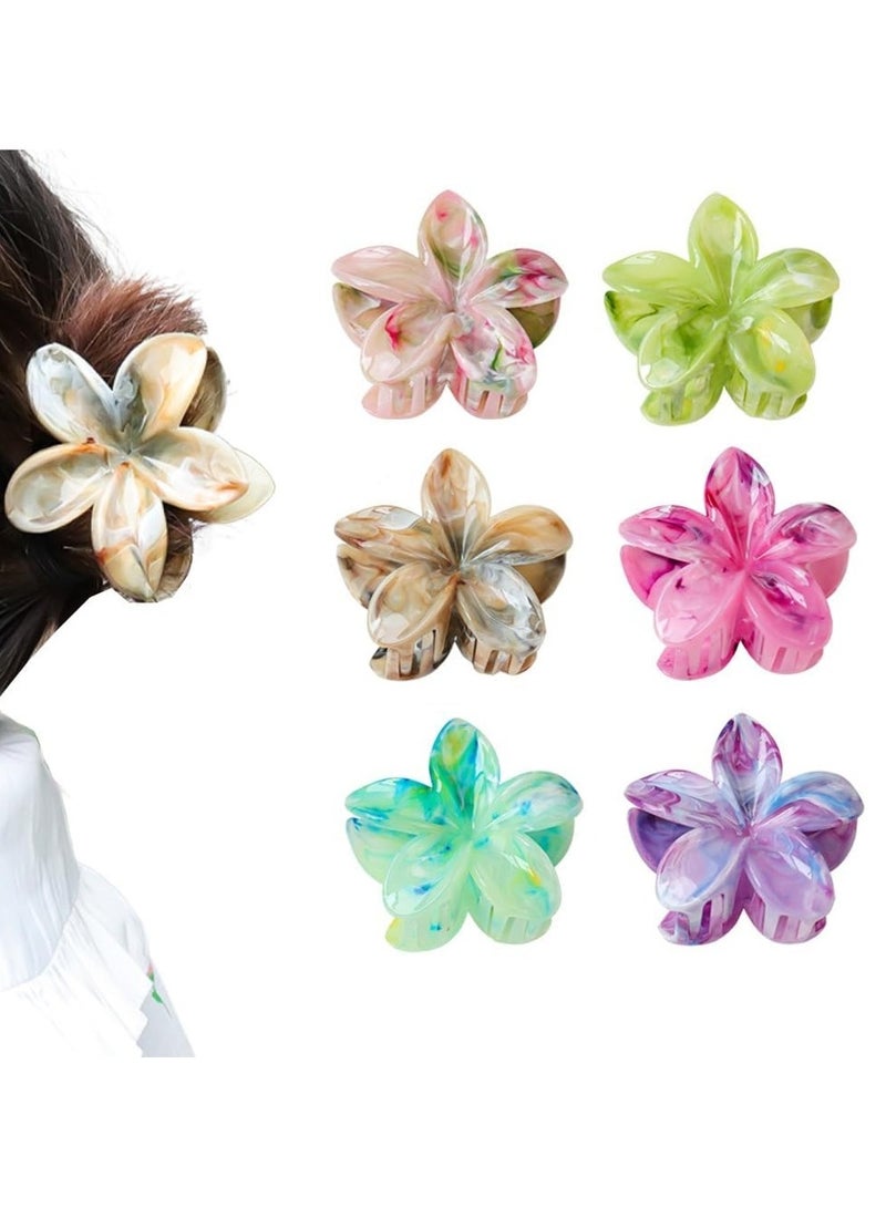 Beautify 6Pcs Flower Hair Claw Clips for Thick and Thin Hair, Large Marble Textured Hair Clips for Women and Girls, Hawaiian Plumeria Strong Hold Nonslip Hair Clamps, Beach Tropical Hair Clips, Elegant Hair Accessories, Ideal for Travel and Vacation, Holiday Gift Set (Multicolors) - Image 1